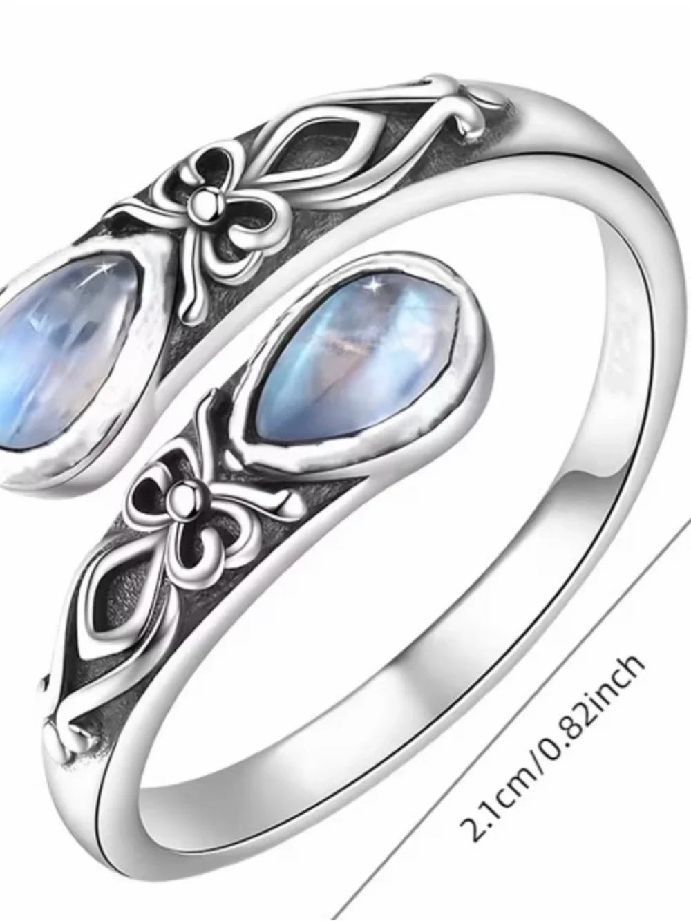 Moonstone Open Band Ring - Blue Accent